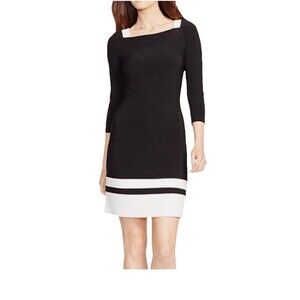 American Living New Black White Square Neck Dress Women's Size 14 Sheath NWT